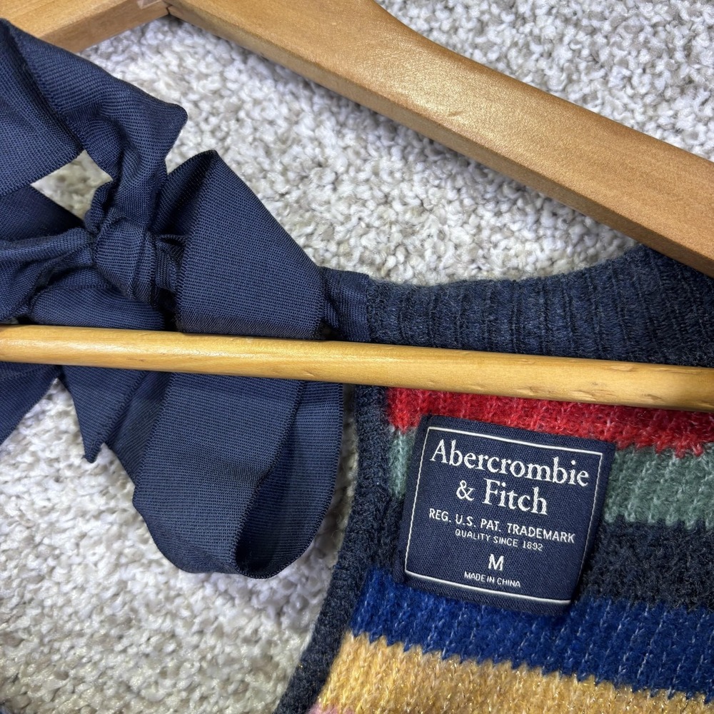 Abercrombie & Fitch Sweater Womens Medium Multicolor Striped Boat Neck Bow Knit‎ - Picture 2 of 6
